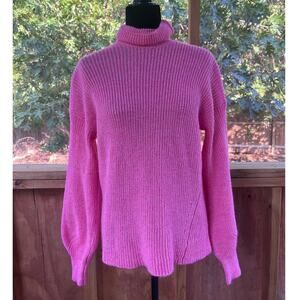 Aware By Vero Moda Hot Pink Bishop Sleeve Turtleneck Sweater Size XS
